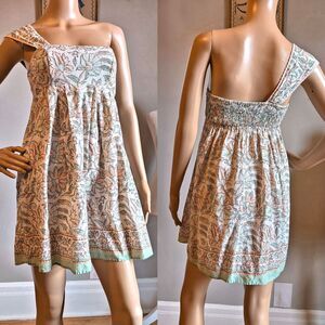 Vintage Y2K Free People Mini Dress One Shoulder Babydoll Floral Shirring Size 2